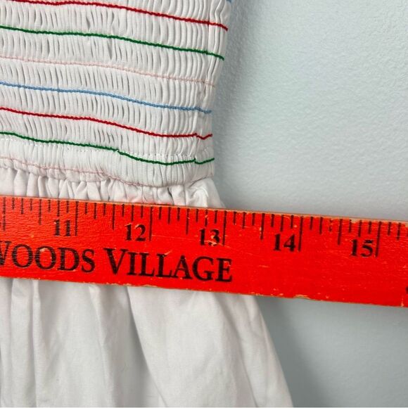 English Factory Smocked White Rainbow Midi Dress W/Pockets Adjustable Ties Sz M - Picture 9 of 16
